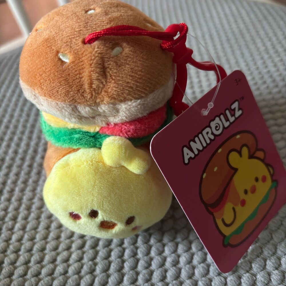 ANIROLLZ LETZ ROLL CHICKIROLL Sandwich Plush 4"H Bag /Keychain Clip